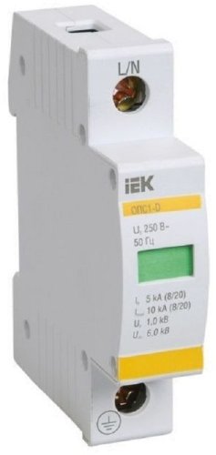 Ограничитель импульсных напряжений УЗИП IEK KARAT ОПС1-D 1п L-N классIII 5кА картинка